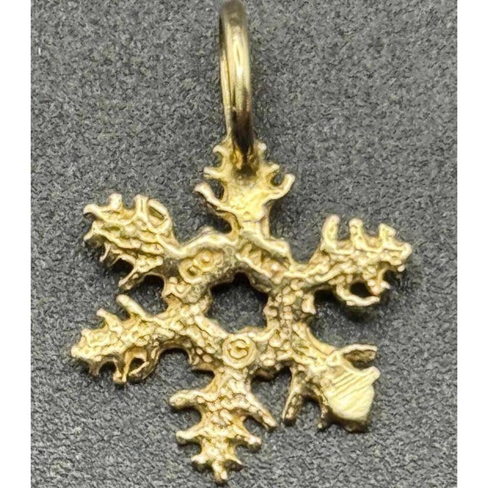 14K Yellow Gold Snowflake Charm Pendant - Picture 4 of 6